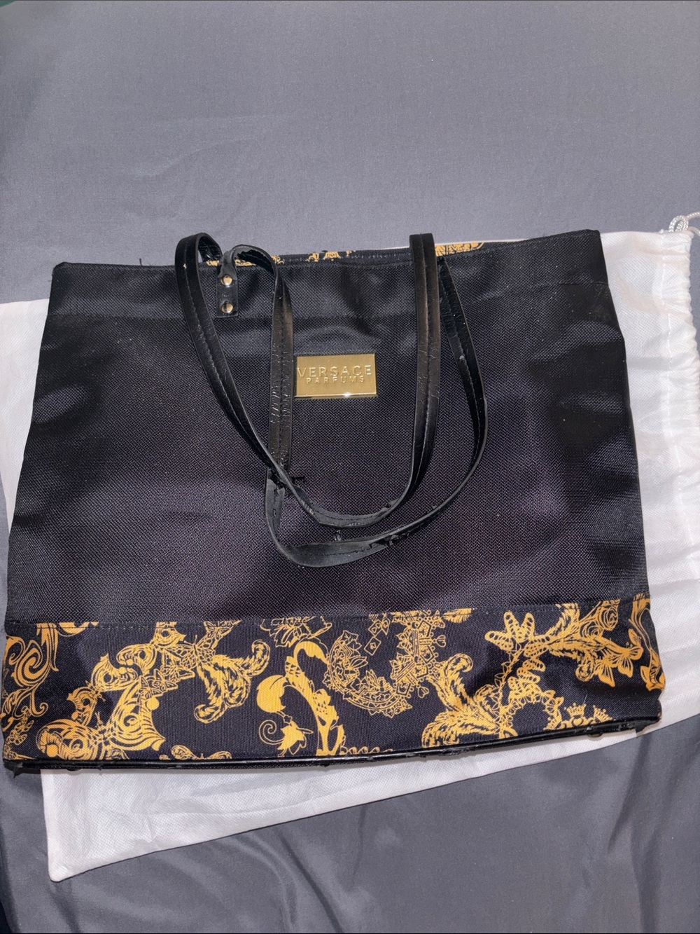 Versace Black Tote with Gold Baroque Trim